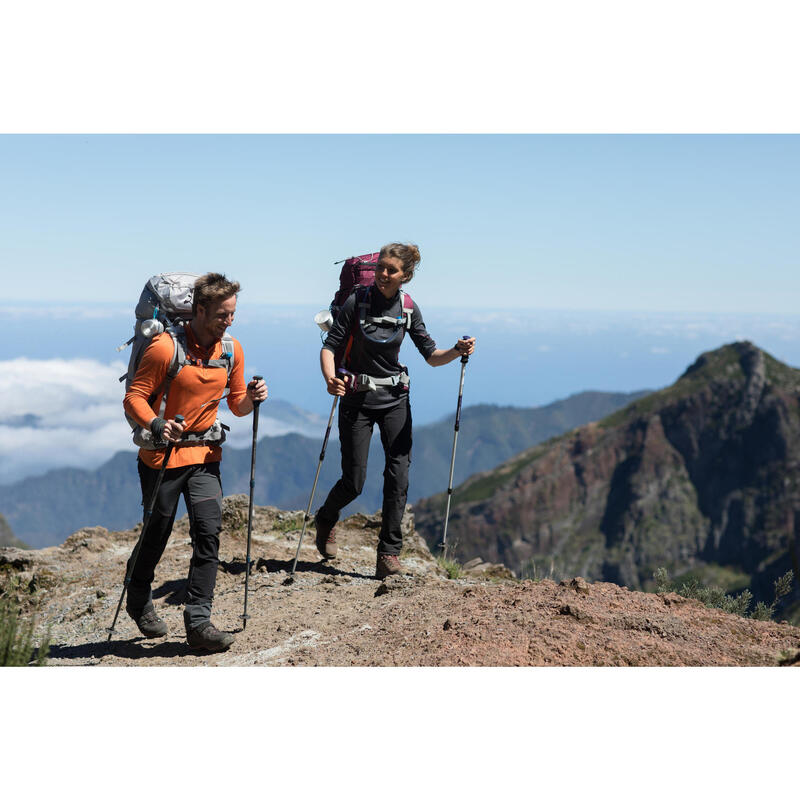 Camiseta Manga Larga Cremallera  De Montaña y Trekking Forclaz Lana Merina Gris