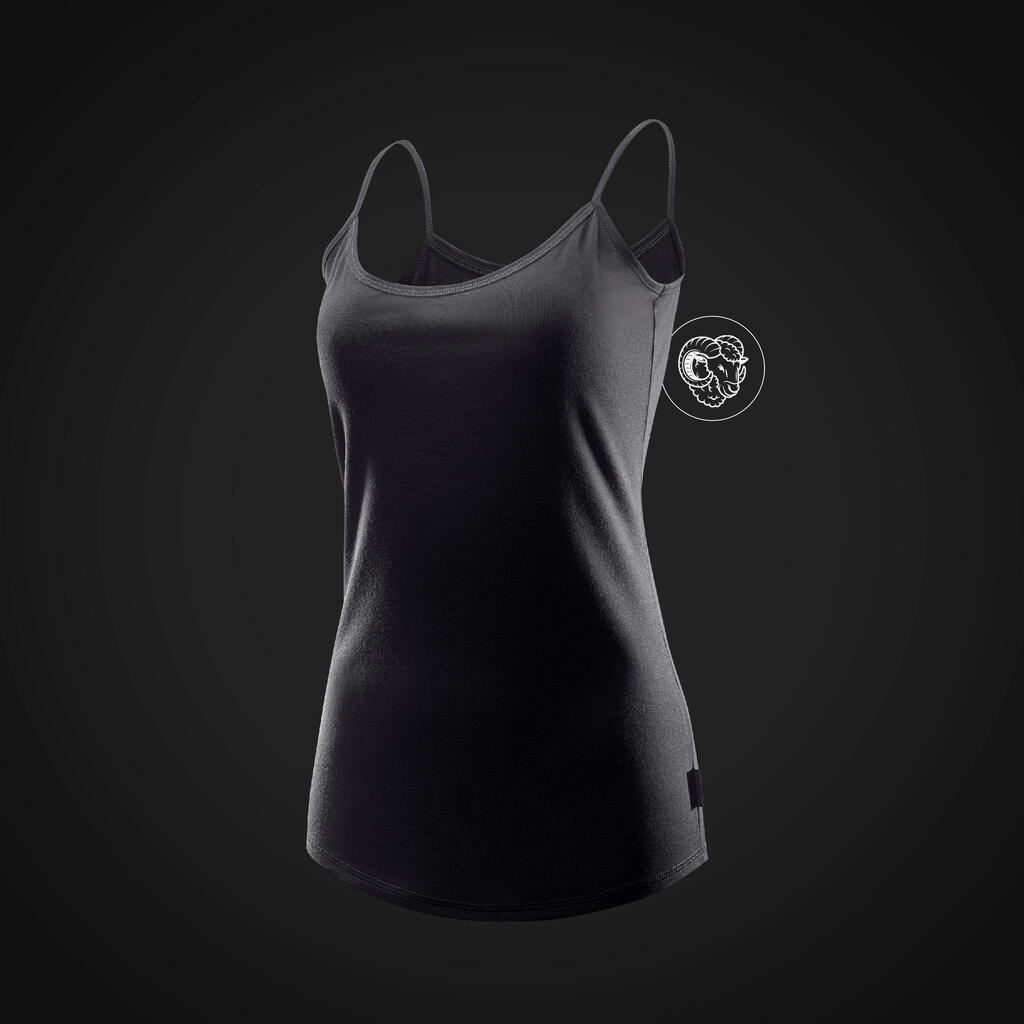 Women’s Tank Top Merino Wool Mountain Trek MT500 - Black