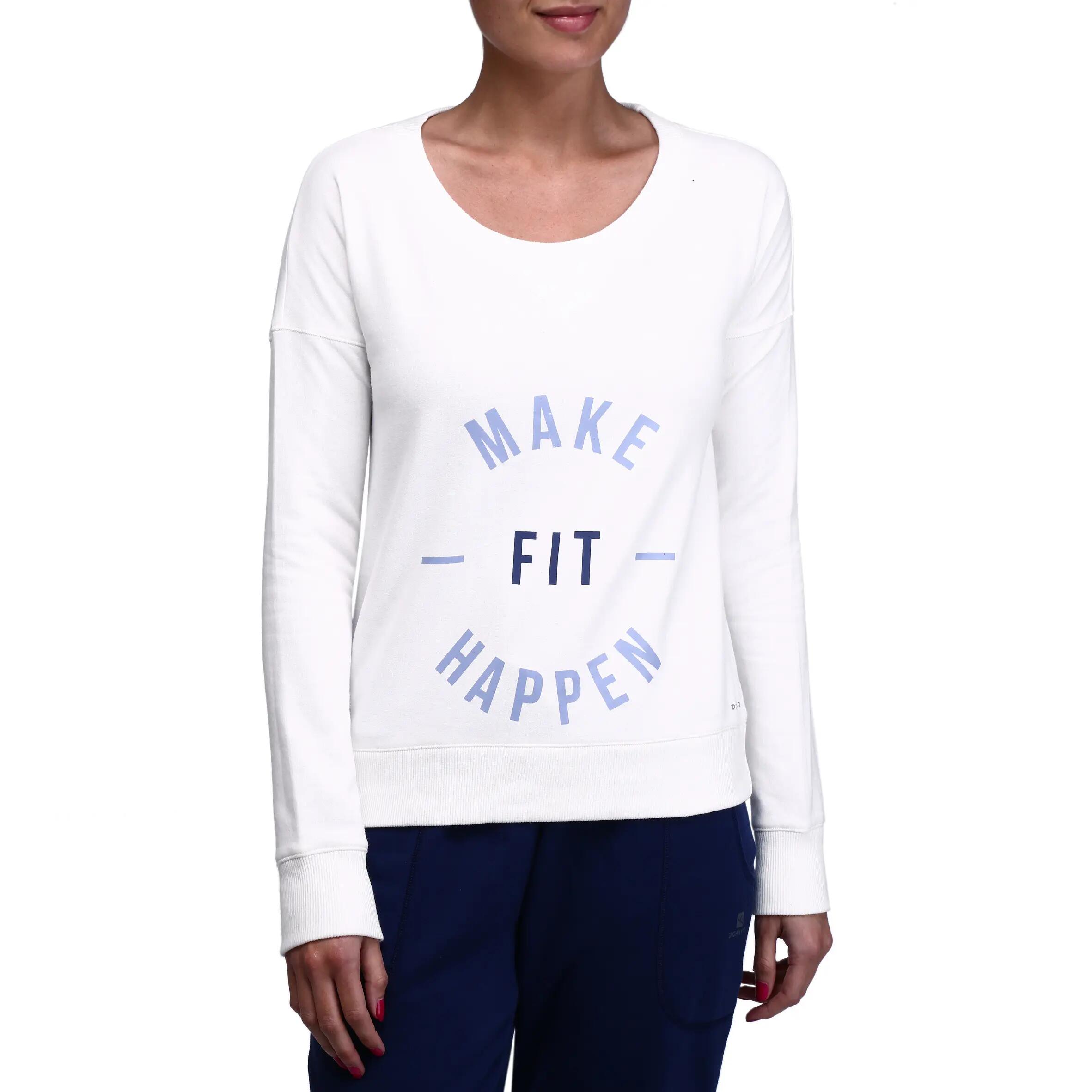 Women's Fitness Round-neck Print Sweatshirt - Cream 2/15