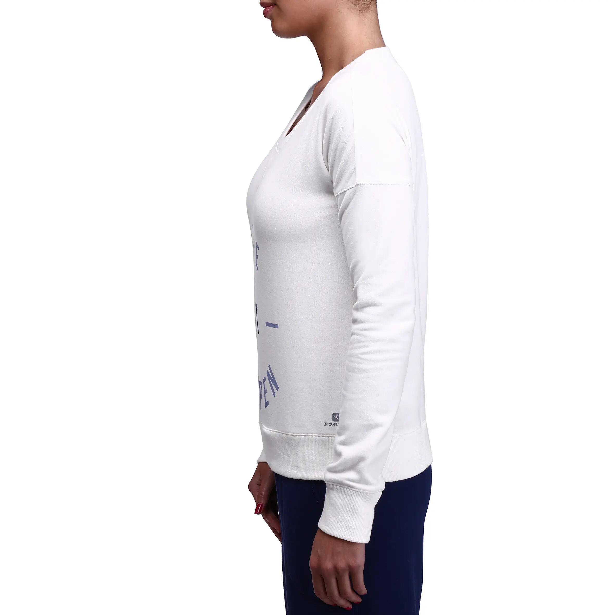 Women's Fitness Round-neck Print Sweatshirt - Cream 5/15