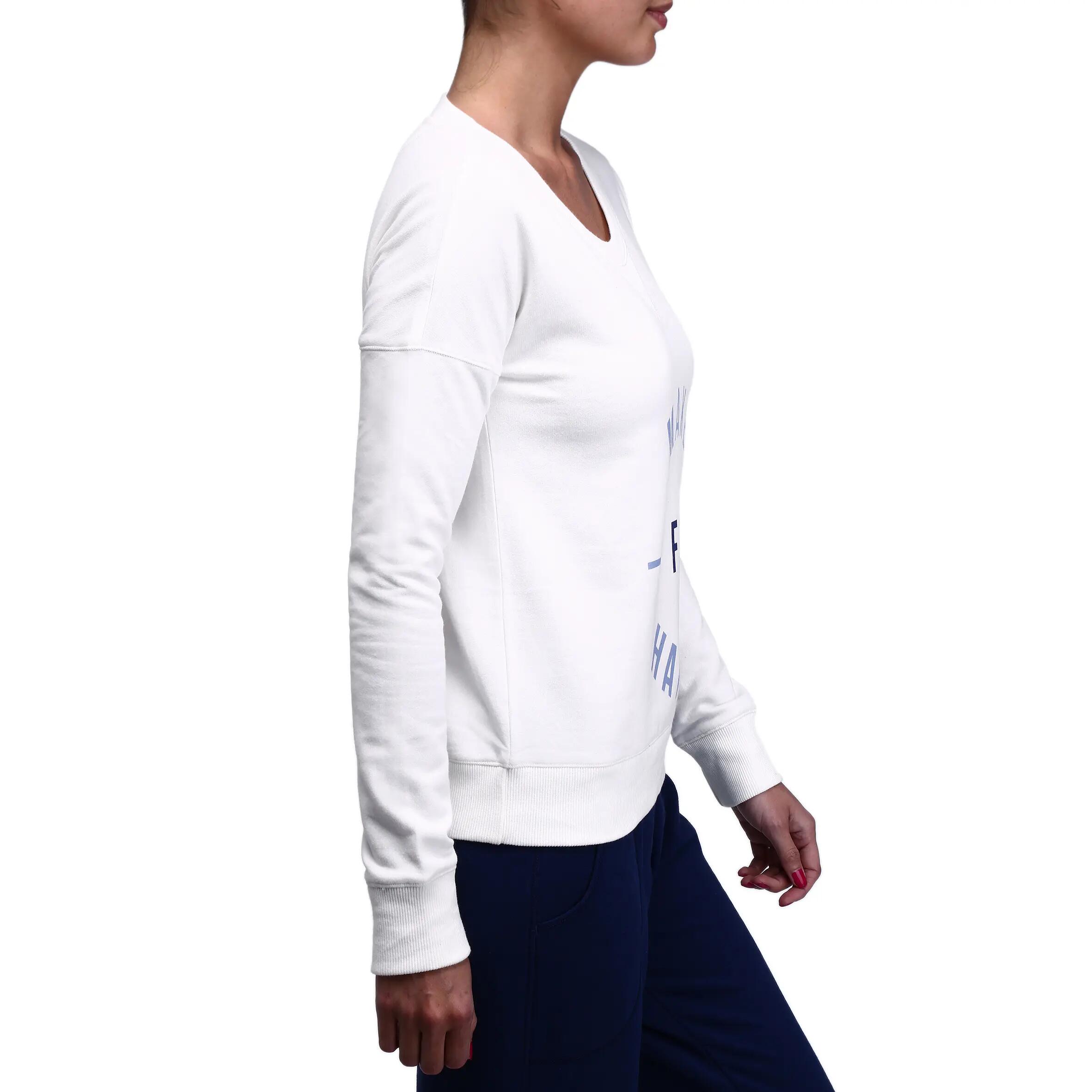 Women's Fitness Round-neck Print Sweatshirt - Cream 3/15