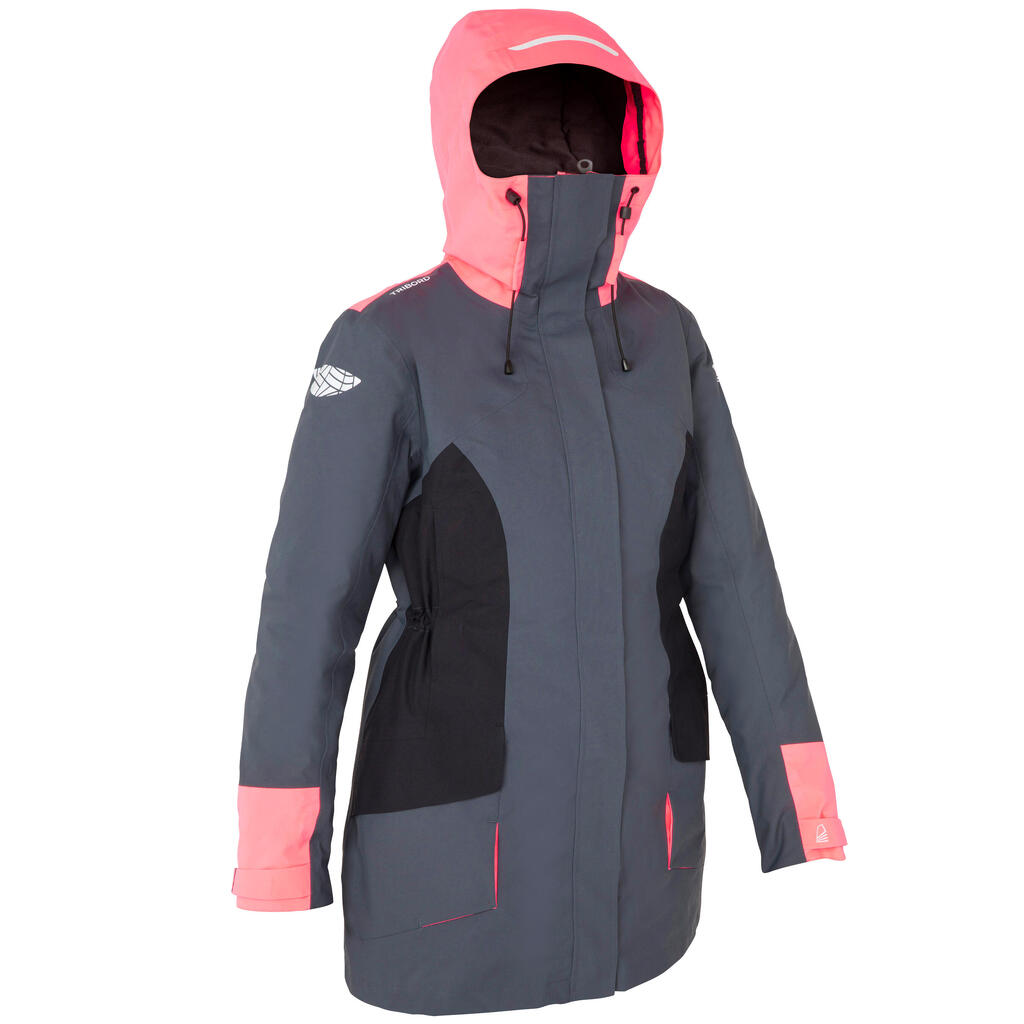 Regenjacke Parka Segeln Damen wasserdicht 500 blau/schwarz