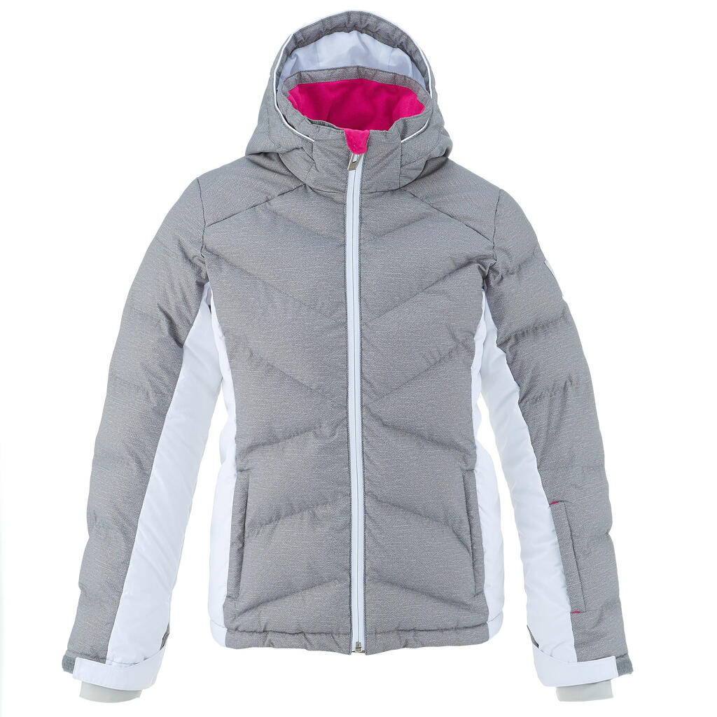 Ζεστο παιδικο μπουφαν ski-p 500 για σκι με επενδυση-γκριζο/λευκο