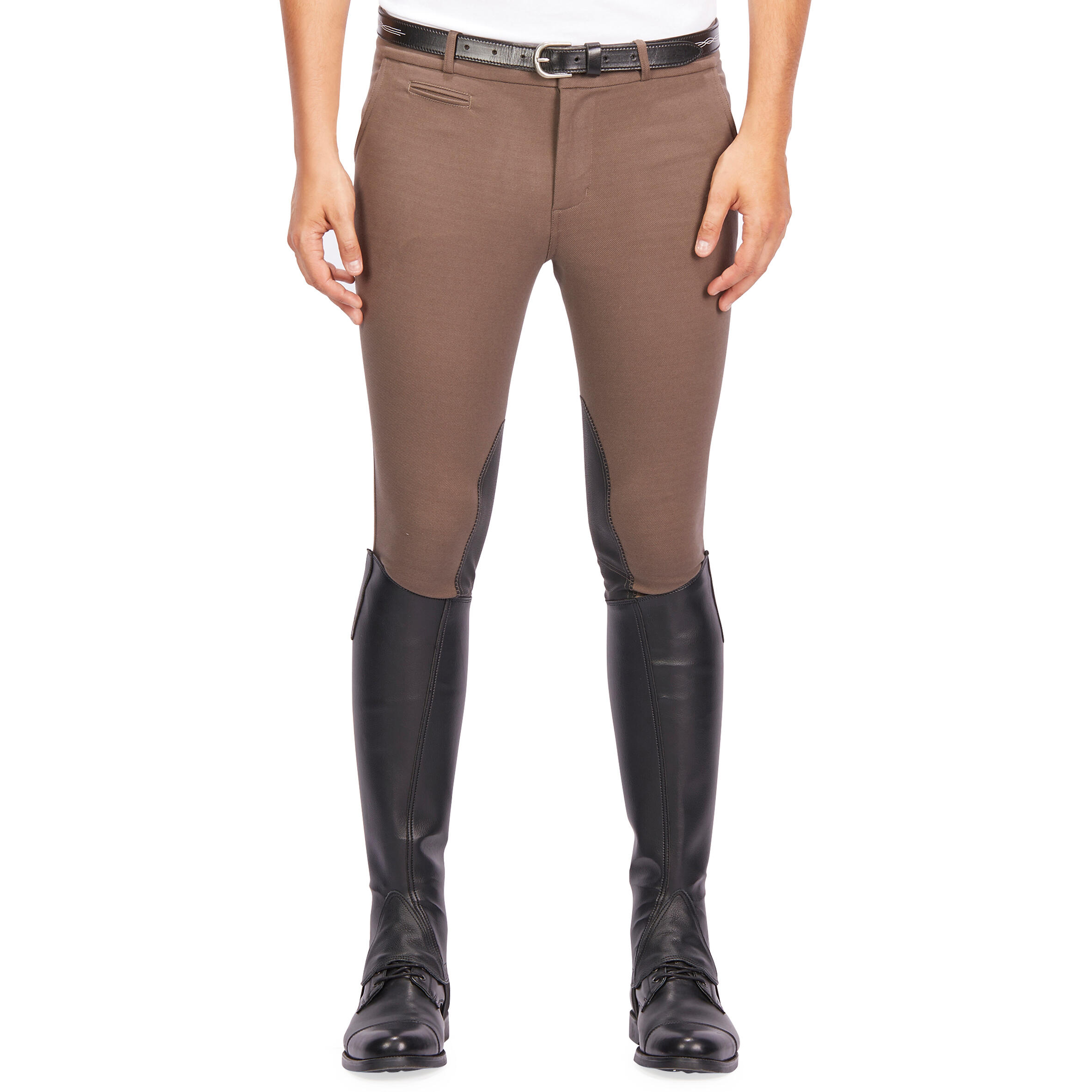 Бриджи мужские для верховой езды с коленной леей из кожезаменителя 140 FOUGANZA