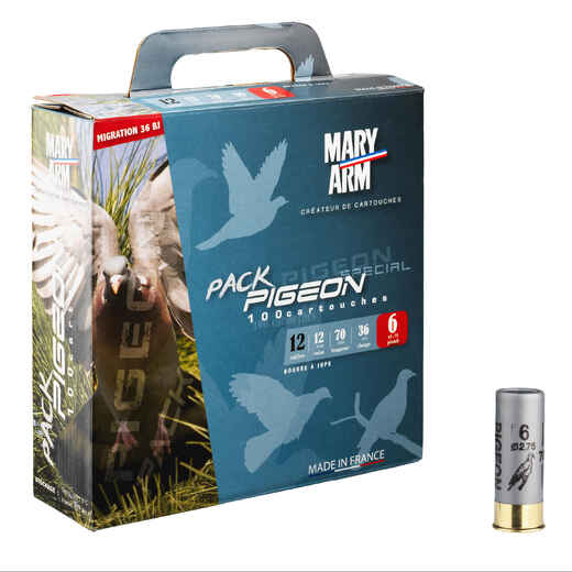 
      PIGEON 36g CATRIDGE PACK CALIBRE 12/70 SHOT N°6 X 100
  