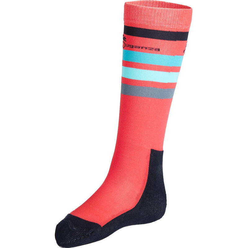 Bas équitation fille 100 rose/rayures turquoise Bas équitation fille 100 rose/rayures turquoise