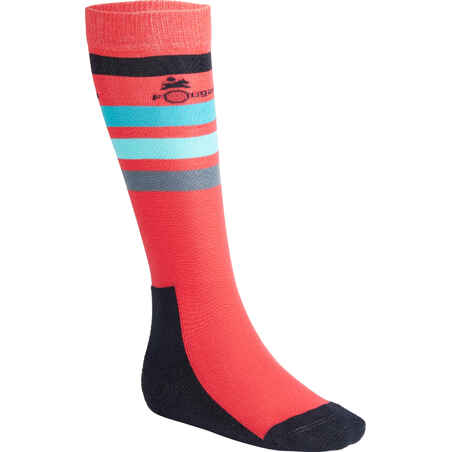 100 Girls' Horse Riding Socks - Pink/Turquoise Stripes