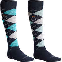 Losanges Adult Horse Riding Socks Twin-Pack - Navy/Turquoise and Navy/Light Grey