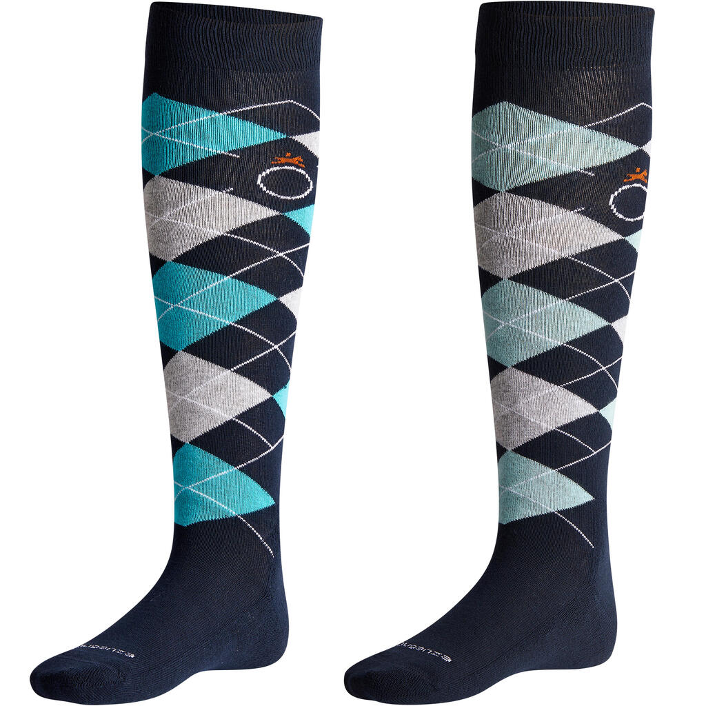 Losanges Adult Horse Riding Socks Twin-Pack - Navy/Turquoise and Navy/Light Grey