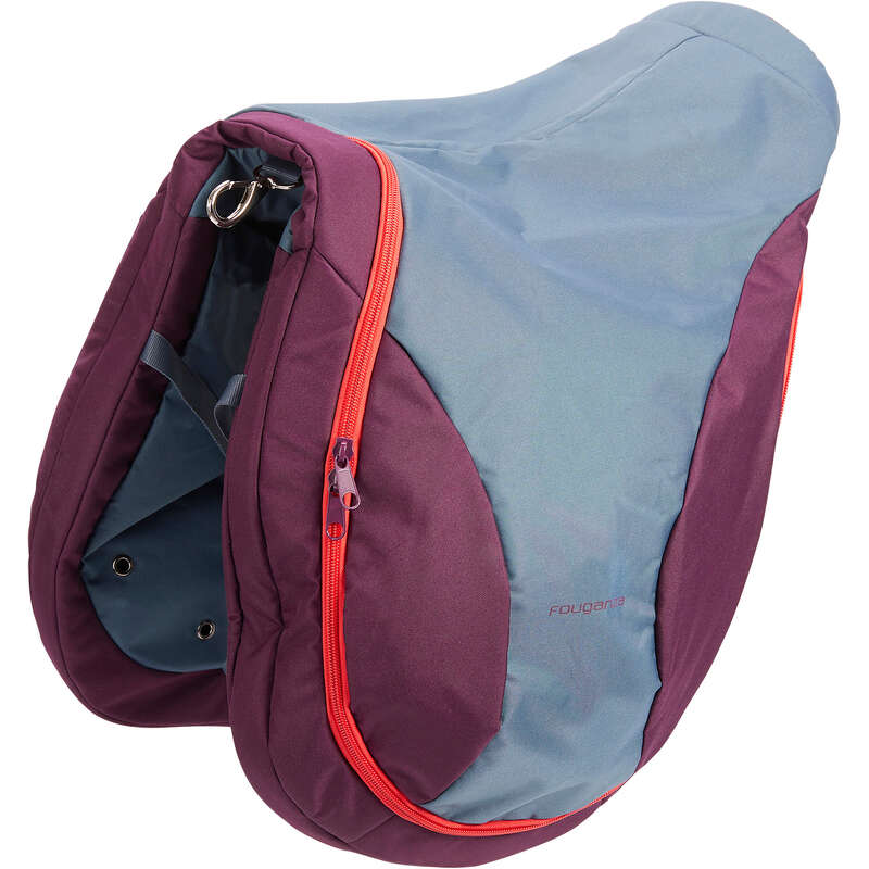 FOUGANZA Horse Riding Saddle Bag Plum/Grey/Pink Decathlon