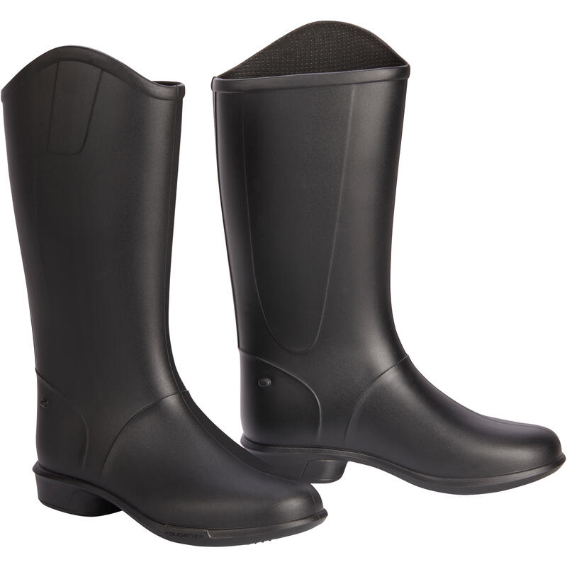 100 Kids Horse Riding Long Boots Black Decathlon