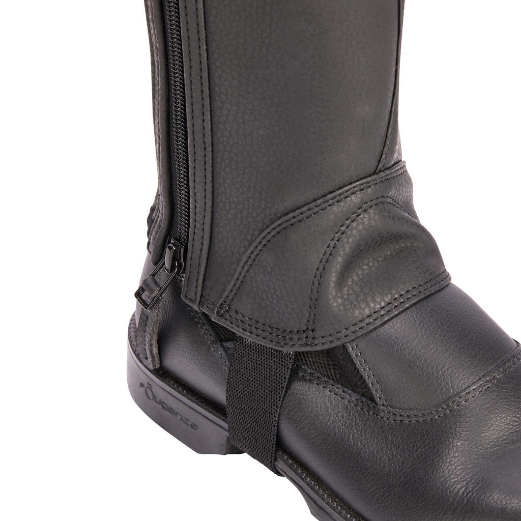 Kids' Horse Riding Leather Half-Chaps With Gusset 500 - Black