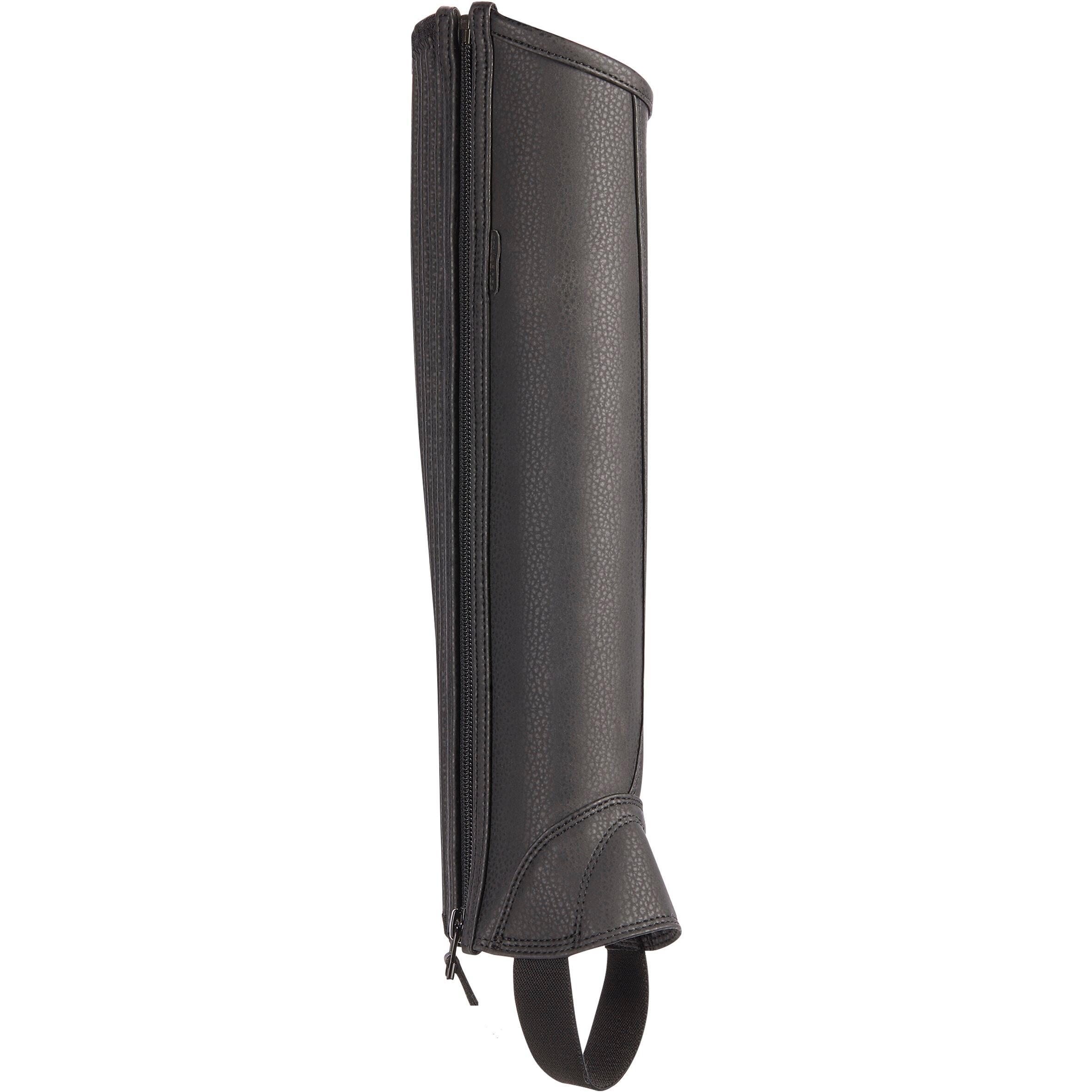 Kids' Horse Riding Leather Half-Chaps With Gusset 500 - Black 1/8