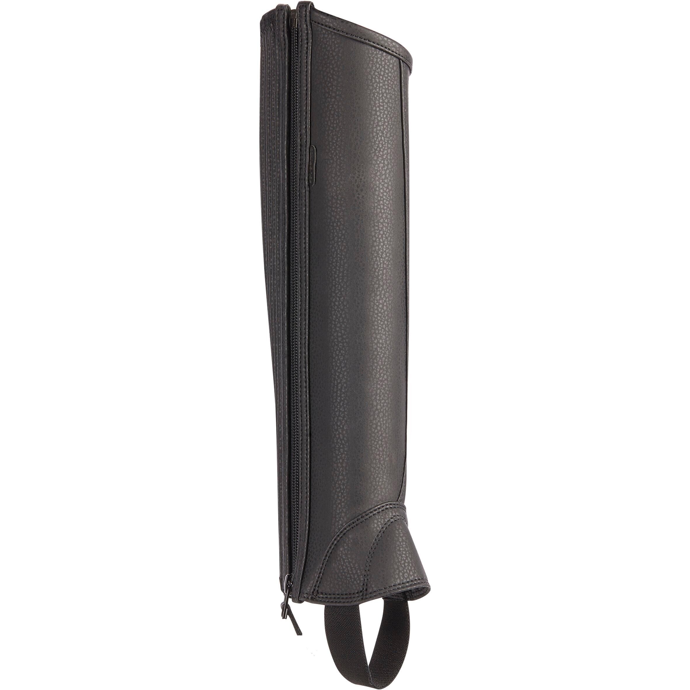 FOUGANZA Kids' Horse Riding Leather Half-Chaps With Gusset 500 - Black