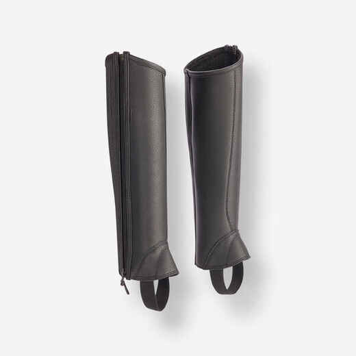 
      Kids' Horse Riding Leather Half-Chaps With Gusset 500 - Black
  