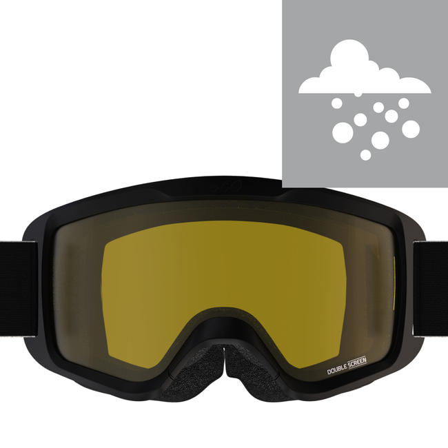 KIDS’ AND ADULT SKIING AND SNOWBOARDING MASK G 100 BAD WEATHER BLACK