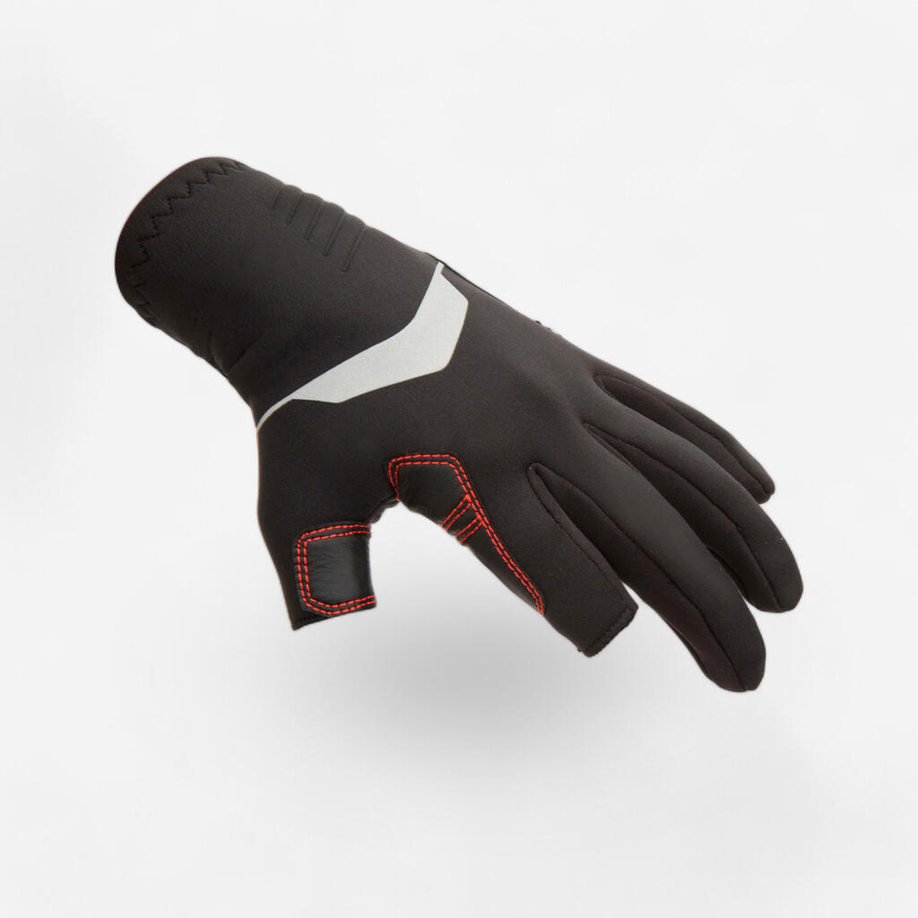 Adult Sailing 1 mm Neoprene Gloves with 2 Fingers Cut 900 black