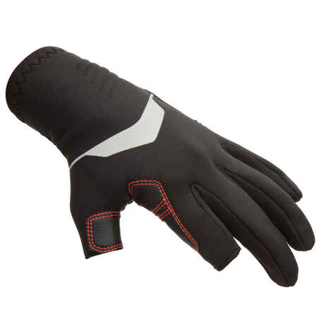 Črne jadralne rokavice iz 1-mm neoprena s tremi prsti 900 za odrasle