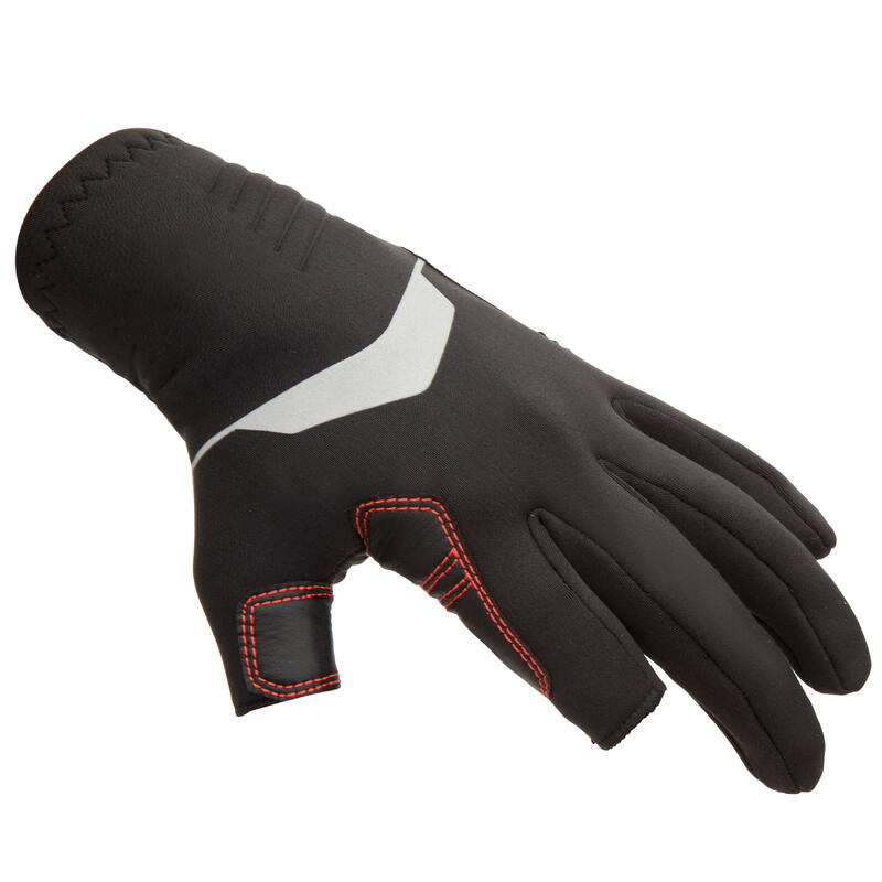 Adult 1 mm neoprene sailing gloves with 2 fingers cut 900 - black