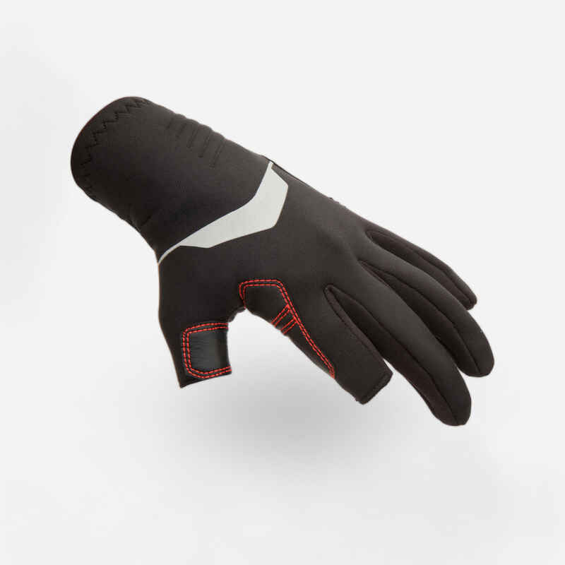 Segelhandschuhe Neopren Zweifinger Damen/Herren 900 schwarz