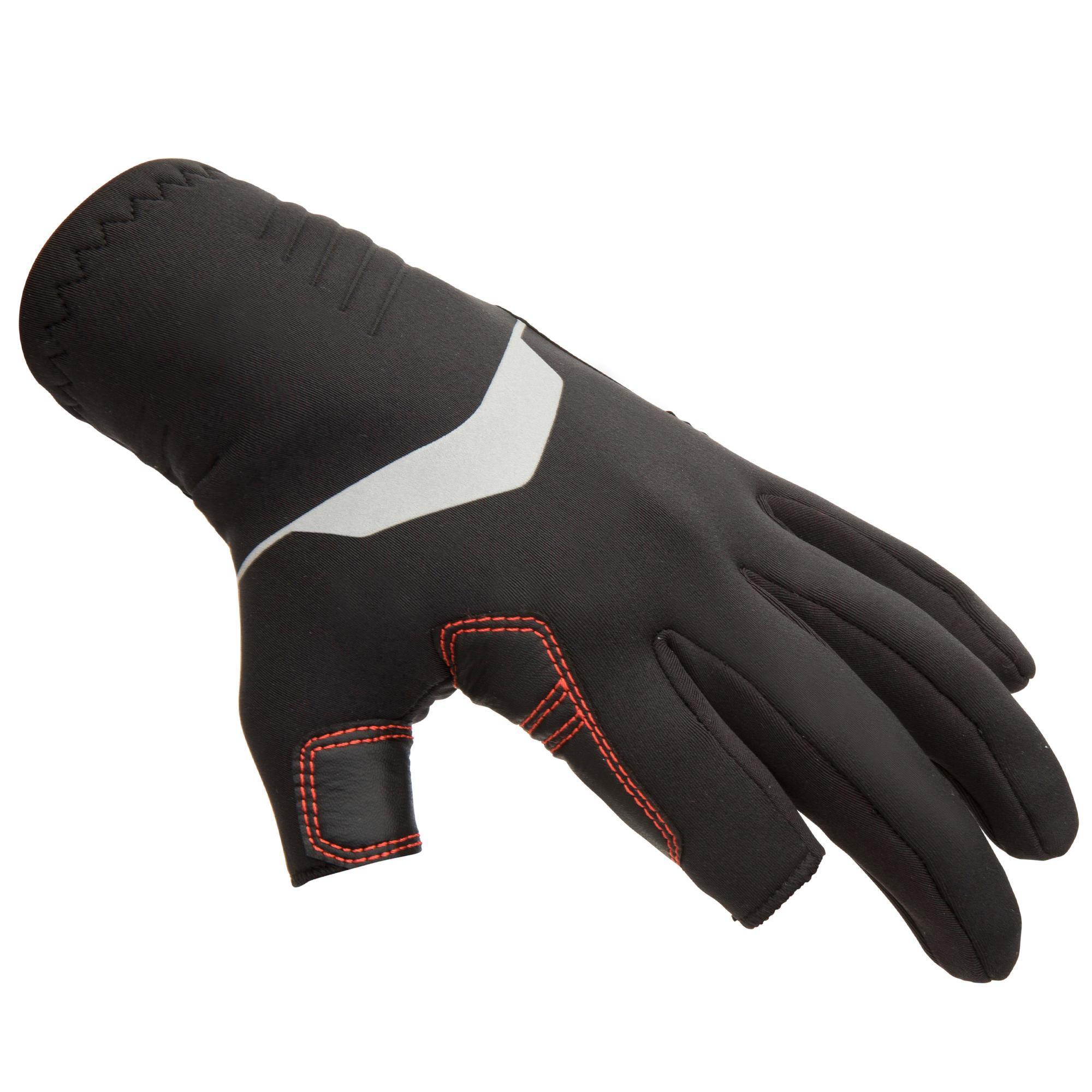gants néoprène 1mm voile adulte sailing 900 noir avec 2 doigts coupés noir - tribord