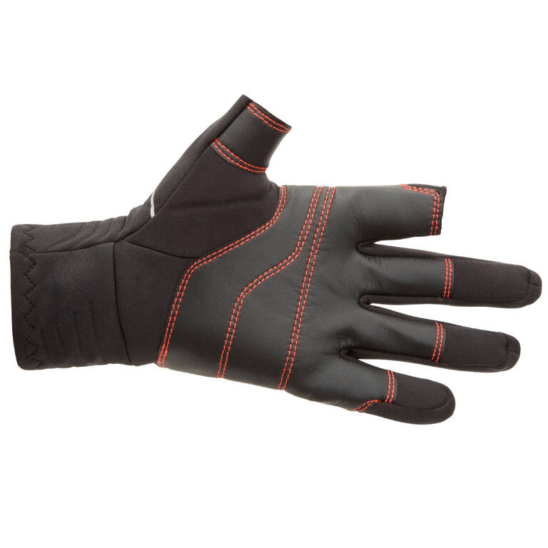 Adult Sailing 1 mm Neoprene Gloves with 2 Fingers Cut 900 black