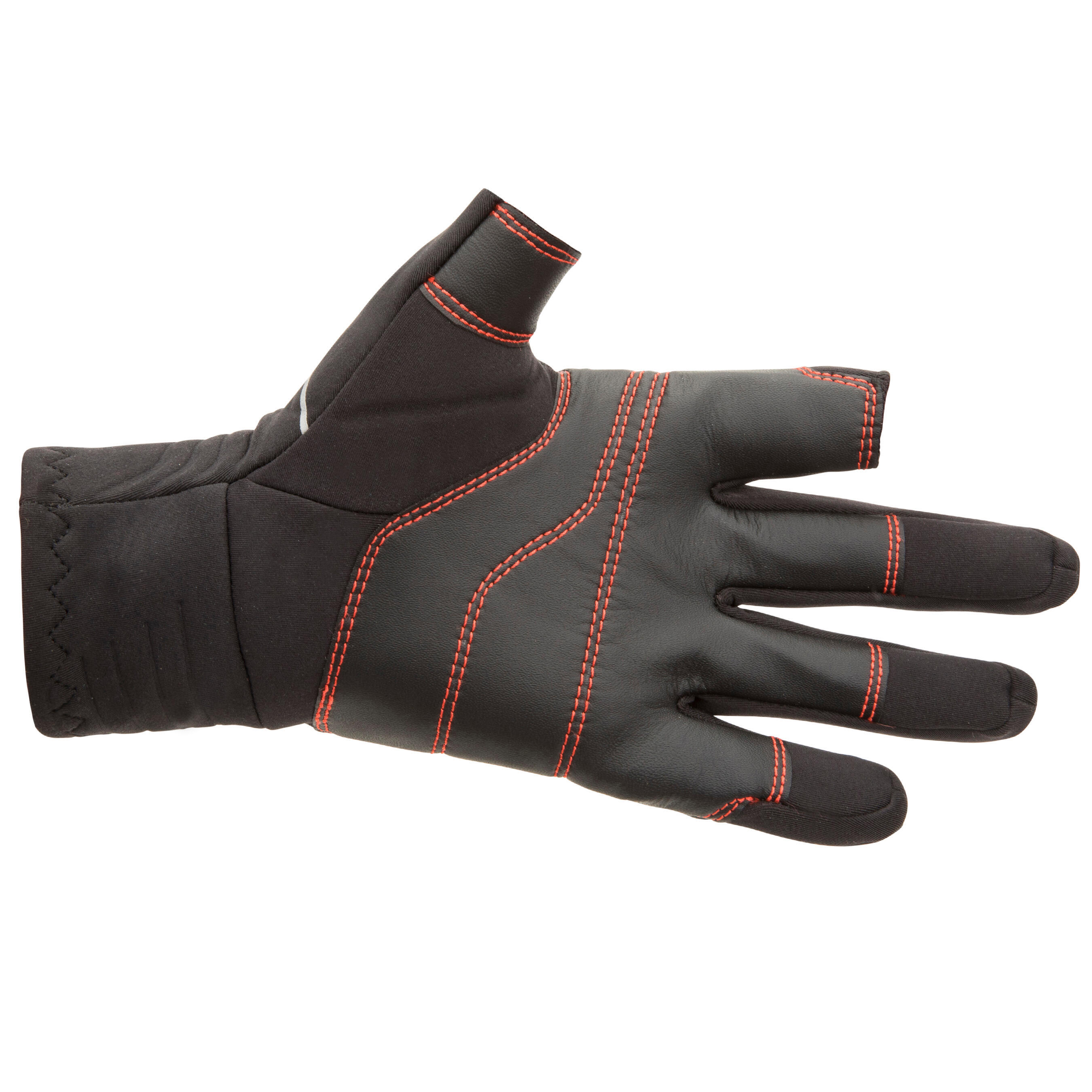 Adult Sailing 1 mm Neoprene Gloves with 2 Fingers Cut 900 black 3/5