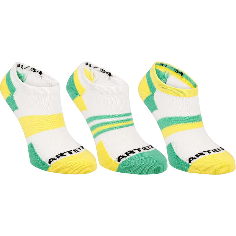 ARTENGO RS 160 Kids' Low Sport Socks Tri-Pack - Yellow/Green...