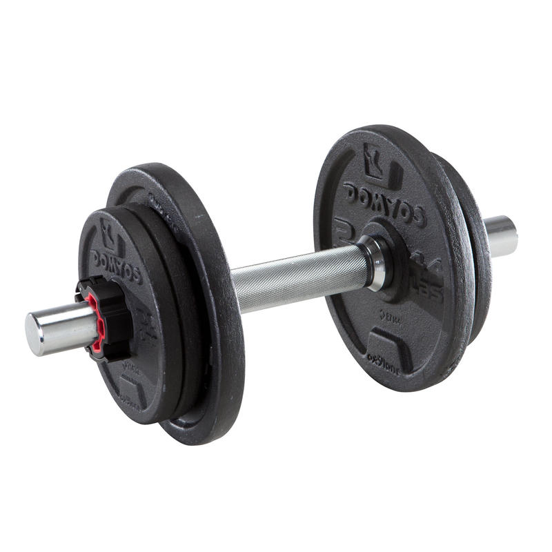 Haltéres 10 kg barre + plaques poids gym entraînement musculation noir