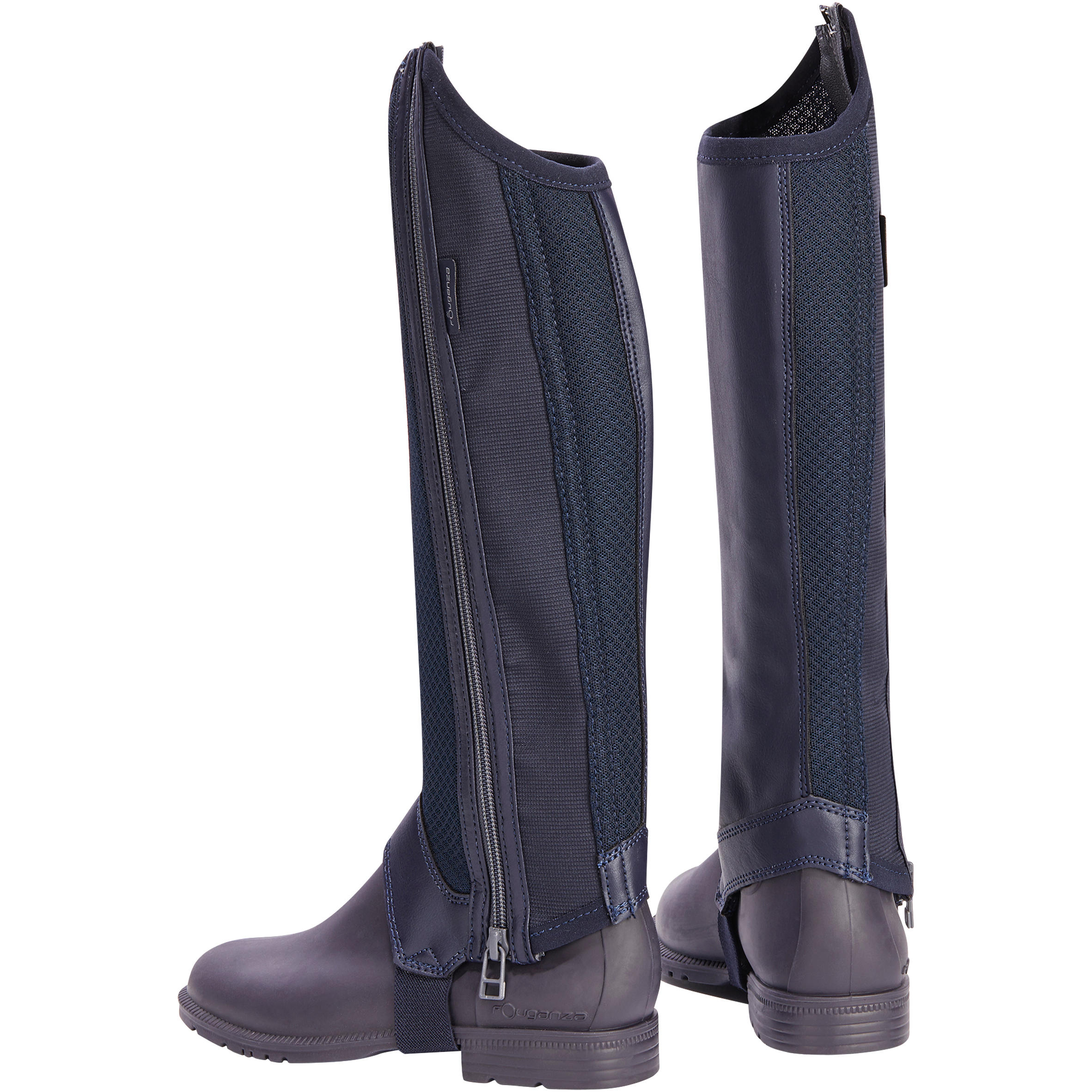 100 Mesh Kids' Horse Riding Half Chaps - Navy/Grey - FOUGANZA