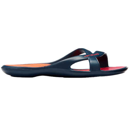 WOMEN'S POOL SANDALS SLAP 500 NAVY BLUE PRINTED PINK