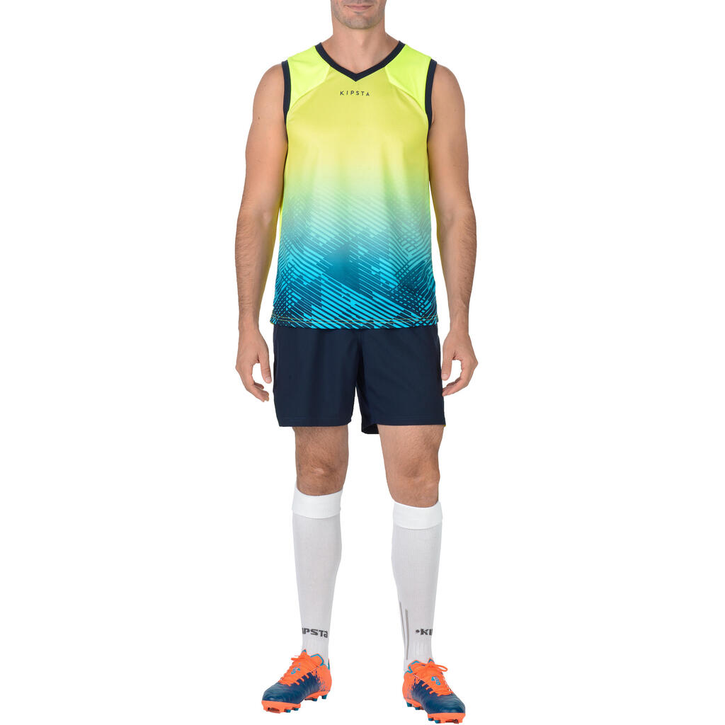 Rugbyshorts R500 Herren blau/gelb