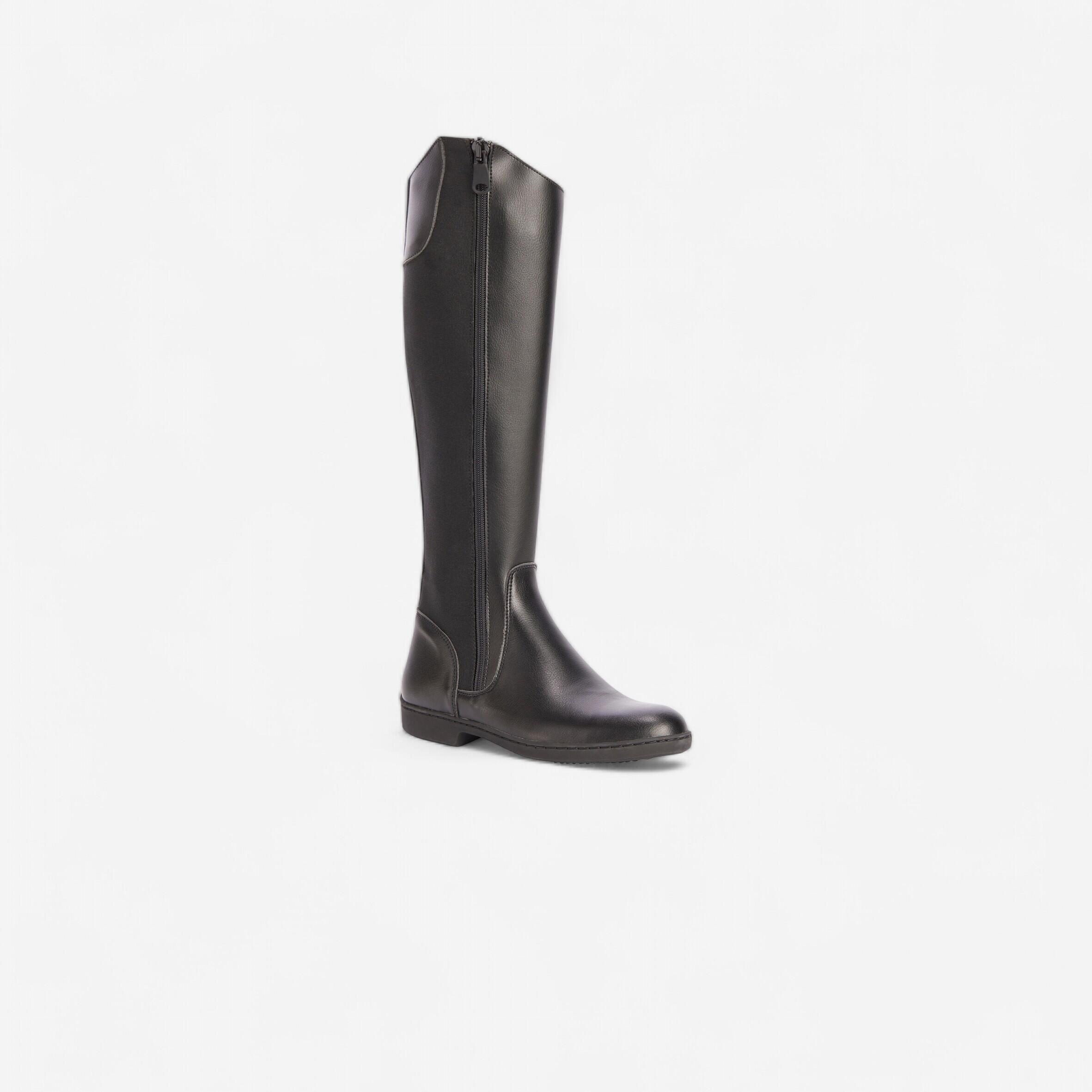 500 Adult Synthetic Horse Riding Long Boots Black Fouganza Decathlon