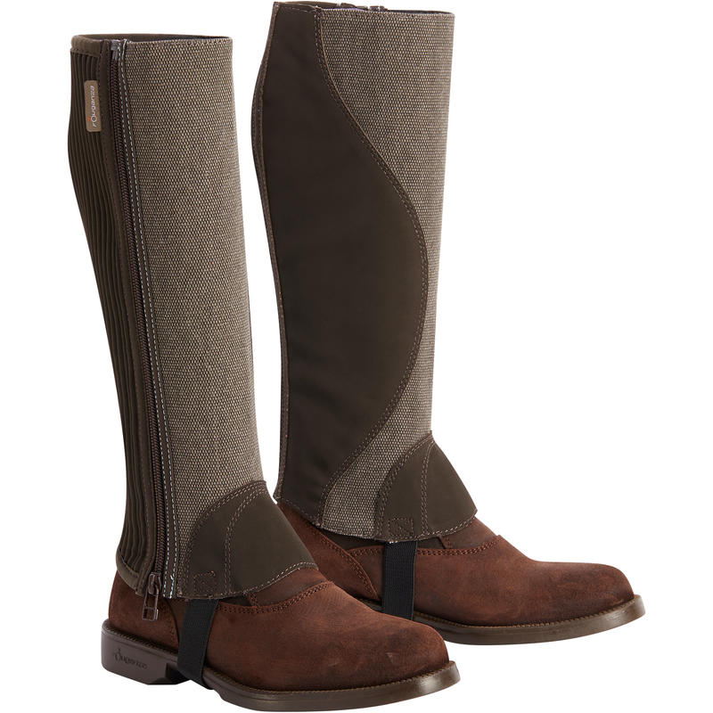 Schooling Children's Horse Riding Gusseted Half Chaps Brown Decathlon