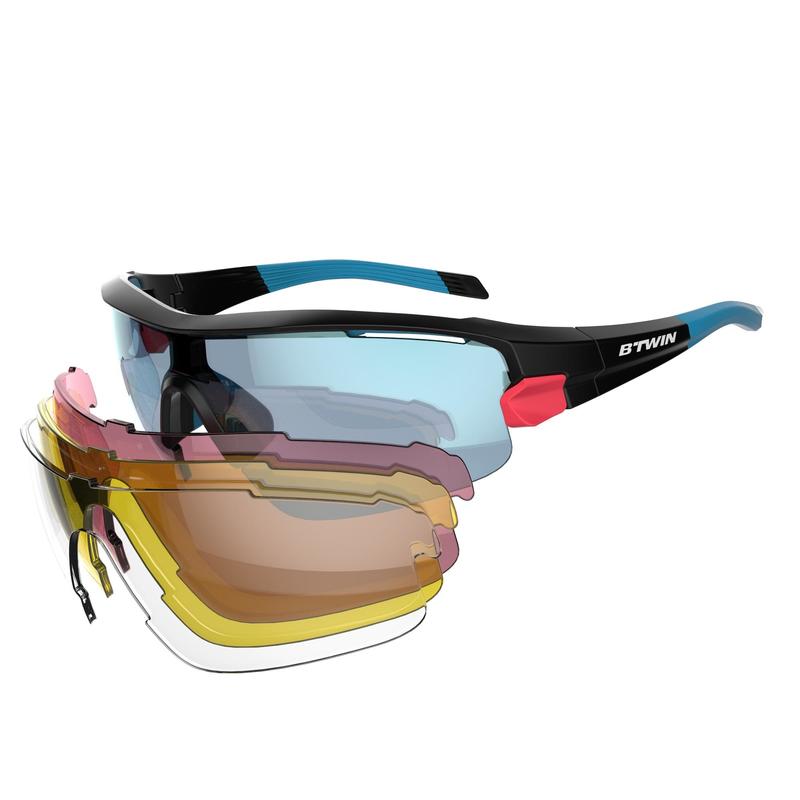 Lunettes de vélo adulte ROADR 900 COURSE LOT noires - 4 verres interchangeables Lunettes de vélo adulte ROADR 900 COURSE LOT noires - 4 verres interchangeables