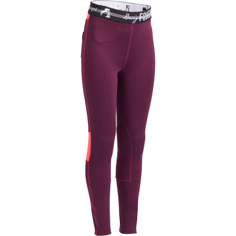 FOUGANZA BR500 Girls' Horse Riding Mesh Jodhpurs - Plum/Pink...