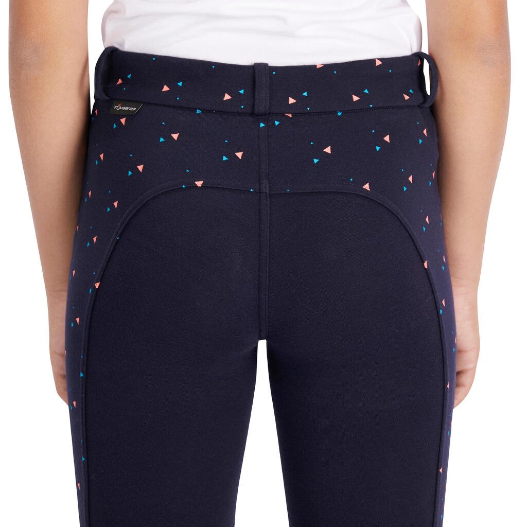 120 Girls' Horse Riding Jodhpurs - Navy With Pink Highlights/Print