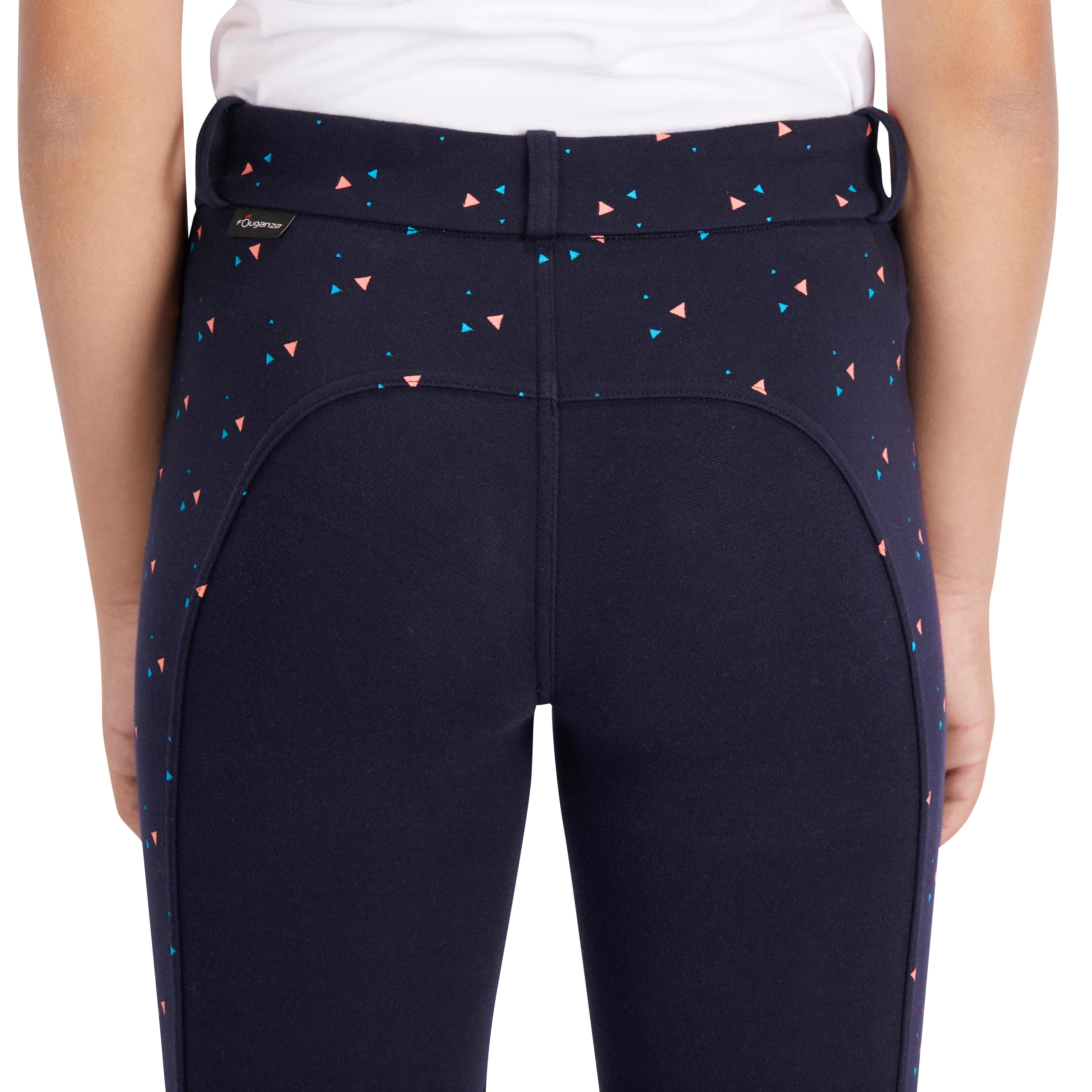 Pantalon quitation fille 120 PRINT marine points rose Decathlon