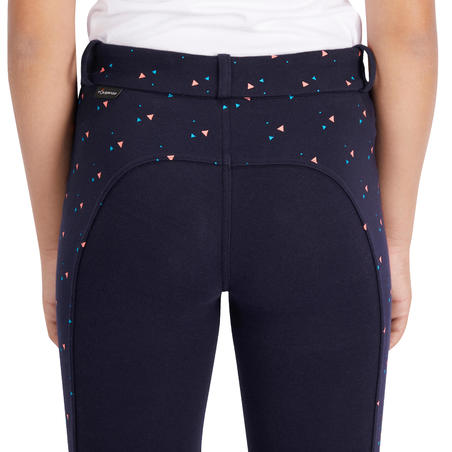 Pantalon équitation fille 120 PRINT marine à points rose