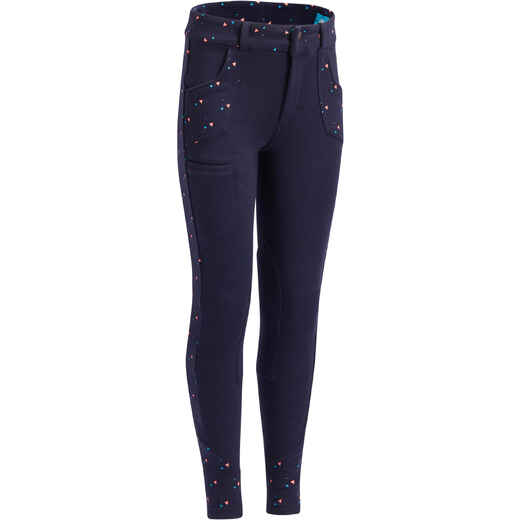 
      Pantalon équitation fille 120 PRINT marine à points rose
  