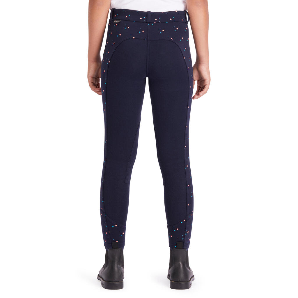 120 Girls' Horse Riding Jodhpurs - Navy With Pink Highlights/Print