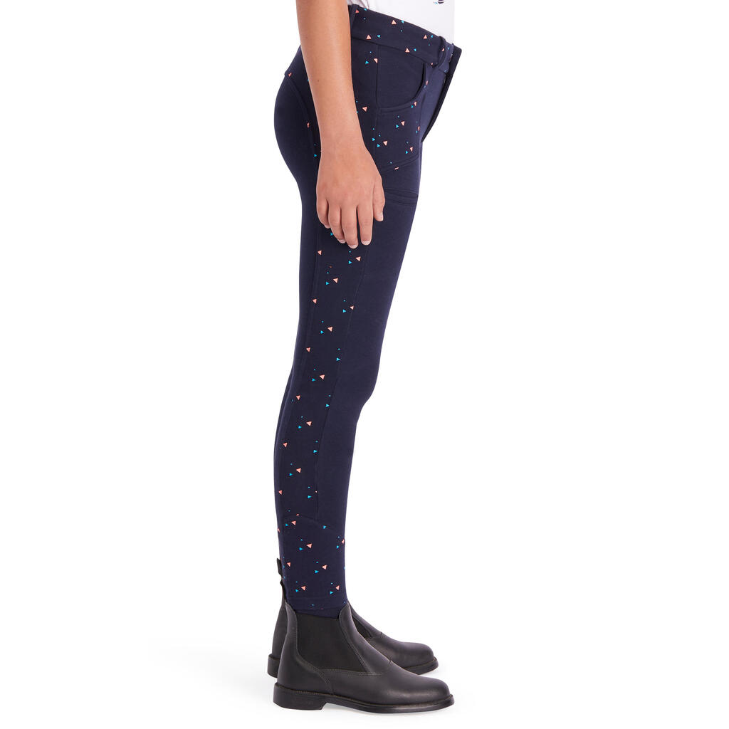 120 Girls' Horse Riding Jodhpurs - Navy With Pink Highlights/Print