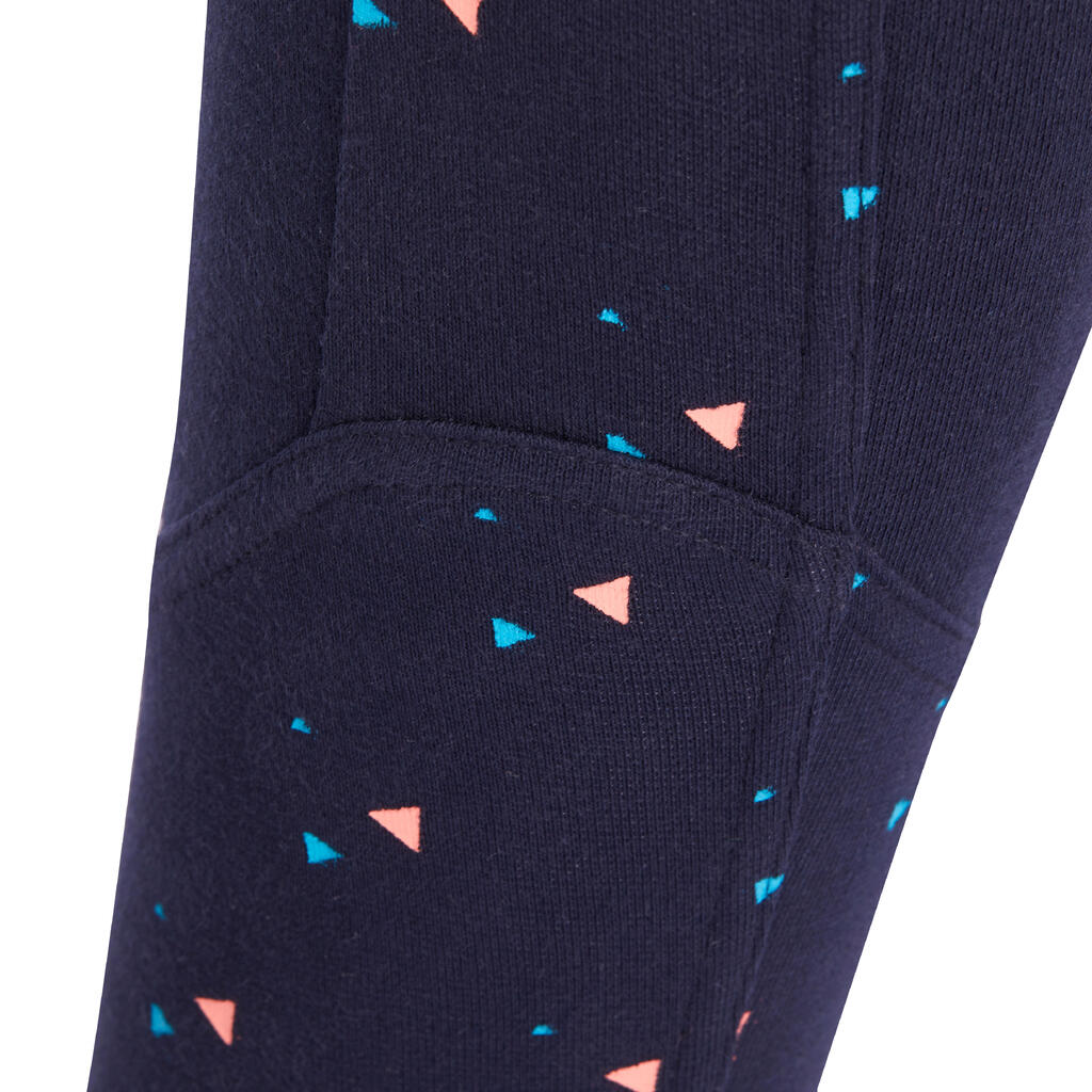 120 Girls' Horse Riding Jodhpurs - Navy With Pink Highlights/Print