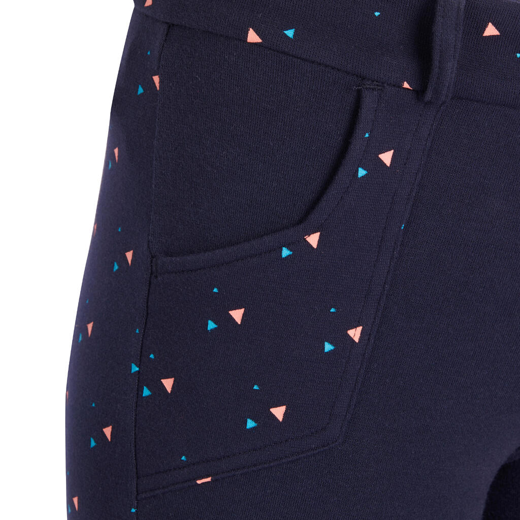 120 Girls' Horse Riding Jodhpurs - Navy With Pink Highlights/Print