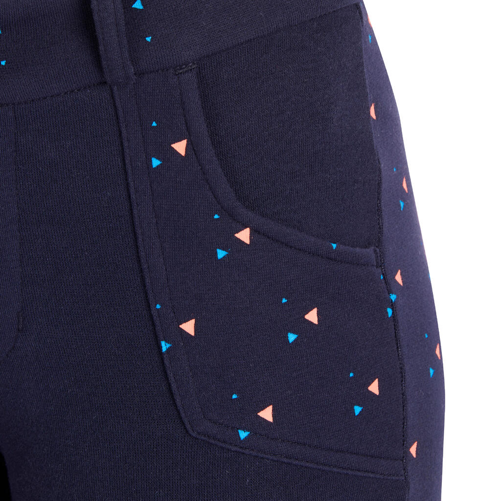 120 Girls' Horse Riding Jodhpurs - Navy With Pink Highlights/Print