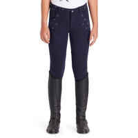 120 Girls' Horse Riding Jodhpurs - Navy With Pink Highlights/Print