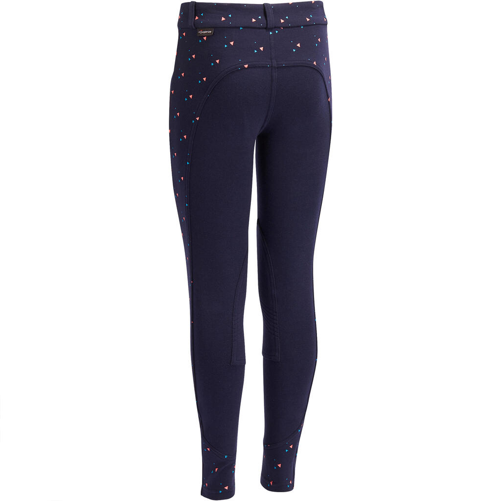 120 Girls' Horse Riding Jodhpurs - Navy With Pink Highlights/Print