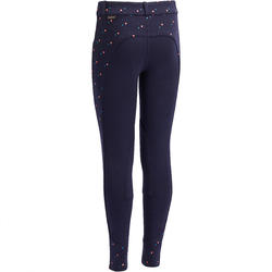 Pantalon équitation fille 120 PRINT marine à points rose