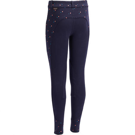 Pantalon équitation fille 120 PRINT marine à points rose