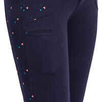 120 Girls' Horse Riding Jodhpurs - Navy With Pink Highlights/Print